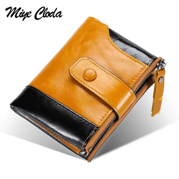 

Men's Short Double Zipper Wallet Leather European and American casual wallet stitching first layer leather wallet