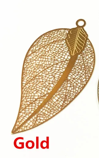 10 шт. 66*35 мм Модные металлические медные серебряные золотые филигранные полые подвеска в форме листа для изготовления ювелирных изделий - Цвет: Gold