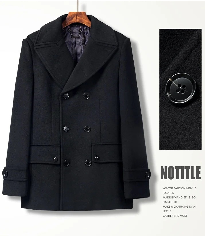 Men's woolen coat Paris show handsome military style double row autumn and winter youth mid-length woolen trench coat