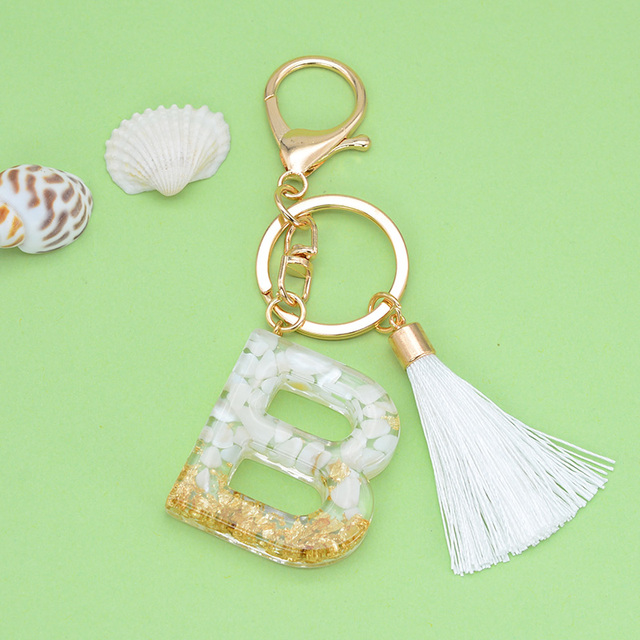 Gold Tassel Alphabet Keychain English Letter Keyring Glitter Gradient Resin Gold Leaf Crafts Car Mirror Handbag Charms