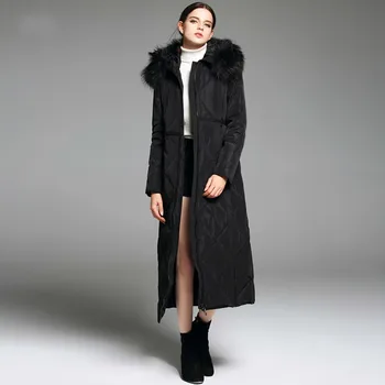 

New Long Duck Down Jacket Women Large Fur Collar Women's Jackets Thickened Black Winter Coat Chaqueta Mujer KJ448