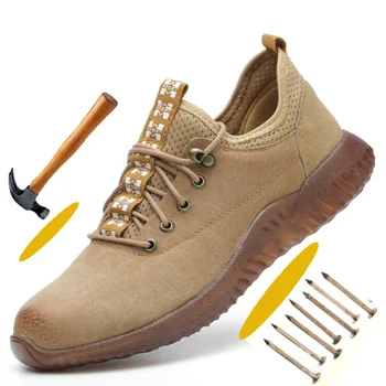 

Anti-Hit Comfortable Safety Shoes for Men Steel Toe Cap Work Safety Shoes Protect Foot Solid Soft Rubber Leather Shoes Men
