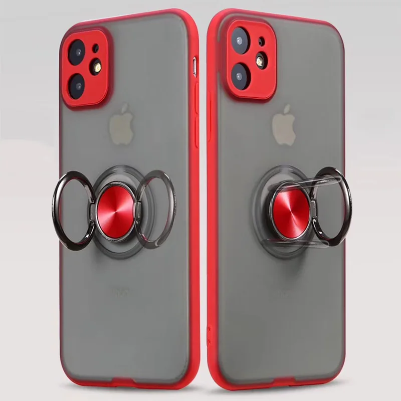 Transparent Armor Phone Case For iPhone 11 Pro Max Finger Ring Magnetic Stand Holder for iPhone 11 Pro 7 8 6 6S Plus XR XS Max X - Цвет: Red