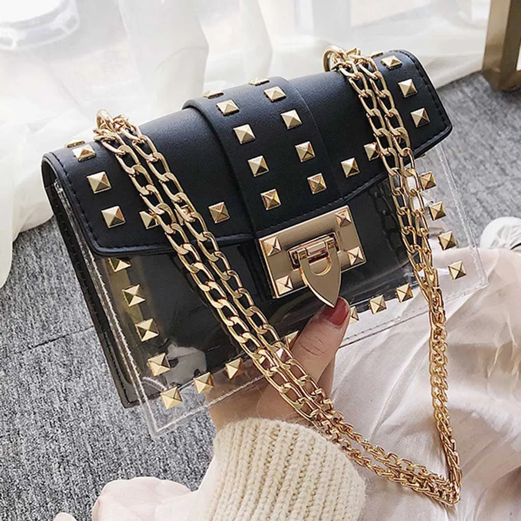 OCARDIAN сумка Новая модная женская сумка высокого качества кожаная сумка с заклепками посылка прозрачная цепь сумки на плечо May14
