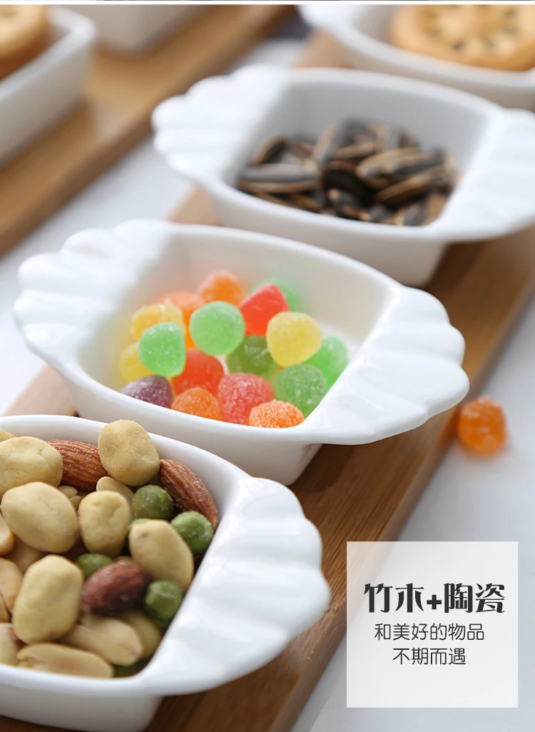 Японский стиль фруктовое блюдо креативные керамические закуски/орехи/Десерты Натуральный Бамбуковый Поднос Набор/блюдо для приправ WF1120222