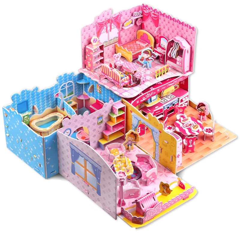 

Kitchen Bedroom Living Room Bathroom Jigsaw 3D Puzzle DIY Paper Model Educational Interesting Kids Toys For Children Brinquedos