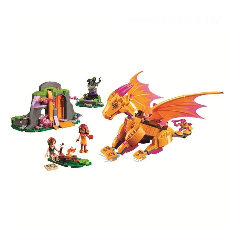 

New Bela 10503 Elves Fire Dragon Lava Cave Figures Building Block 446pcs Compatible Lago Fairy Building Bricks Toys For Children