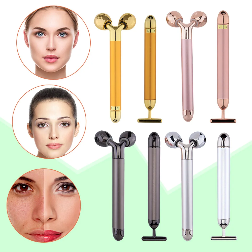 2 in 1 Energy Beauty Bar 24k Golden Vibrating Facial Roller Massager Face Lifting Anti-wrinkle Skin Care Gemstone Ball | Красота и