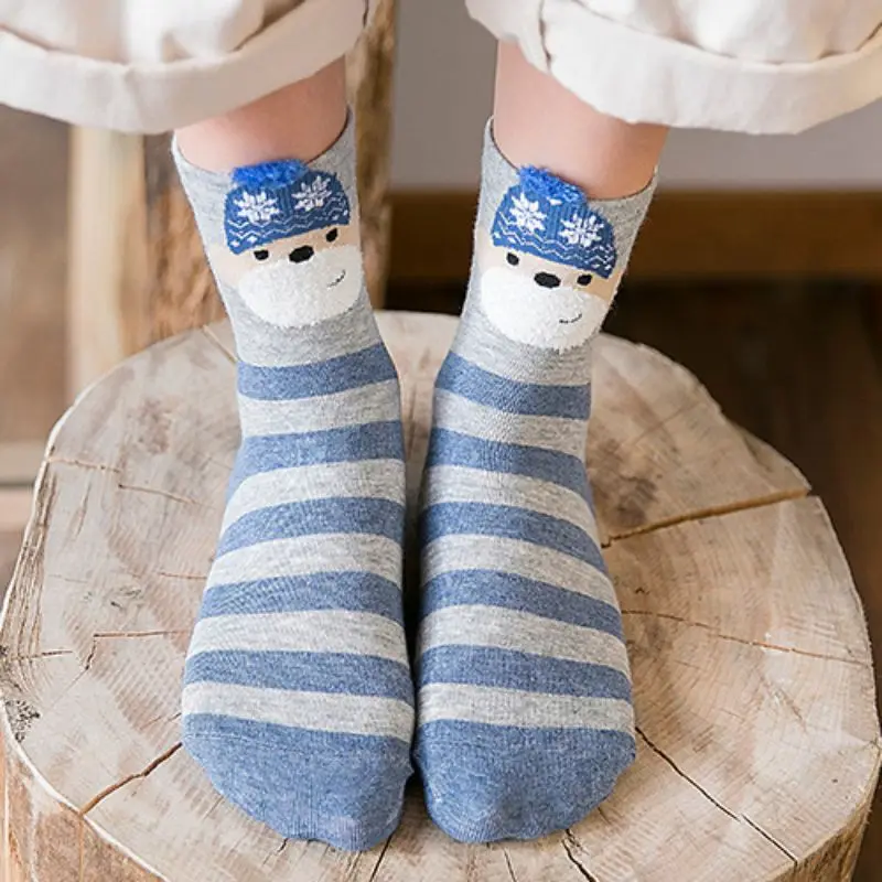 5 пар рождественских носков harajuku calcetines, Комплект носков с милыми рисунками животных из мультфильмов, осенне-зимние новые серые женские хлопковые носки
