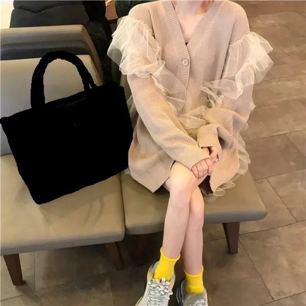 WHITNEY WANG осень зима мода уличная сетка оборки лоскутное кардиган женский джемпер pull femme кардиганы