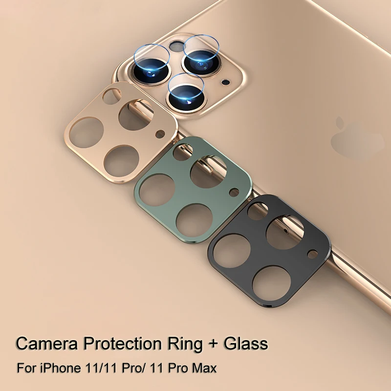 For iPhone 11 Pro Max Camera Screen Protector Glass+ Lens Protection Case for iPhone 11 Pro Metal Back Ring Cover 2 in 1 Bumper