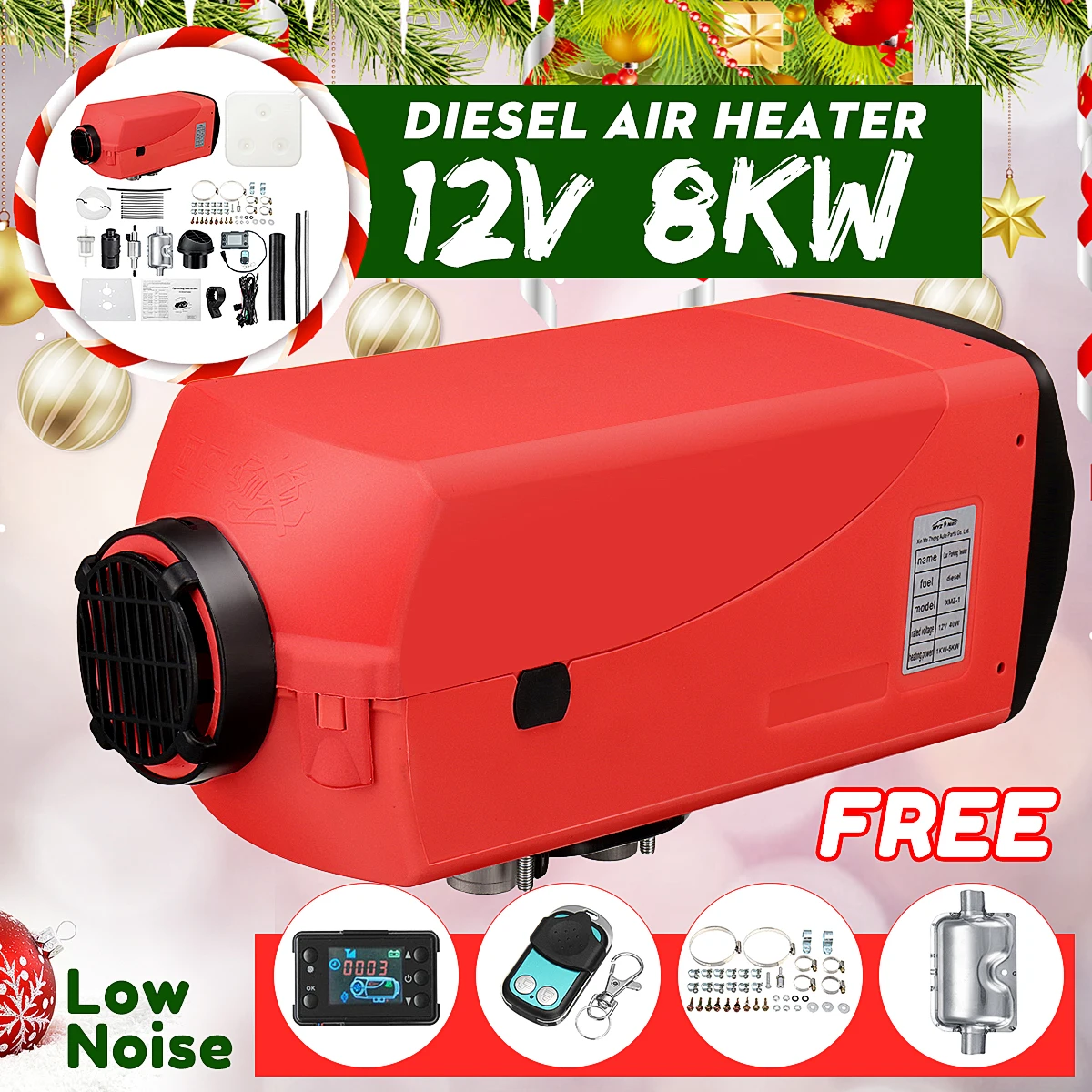 Comprar Nuevo 12V 8KW calentador de coche calentador de aire Diesel CD termostato de Control remoto para coche barco RV autocaravana, remolque de camiones con silenciador
