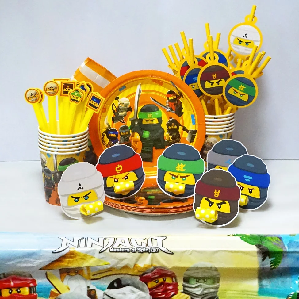 

New Legoing Ninjagoing Birthday Party Masked Ninja Party Supplies Paper Straw Paper tray Super Hero Supply Theme Favors for boy