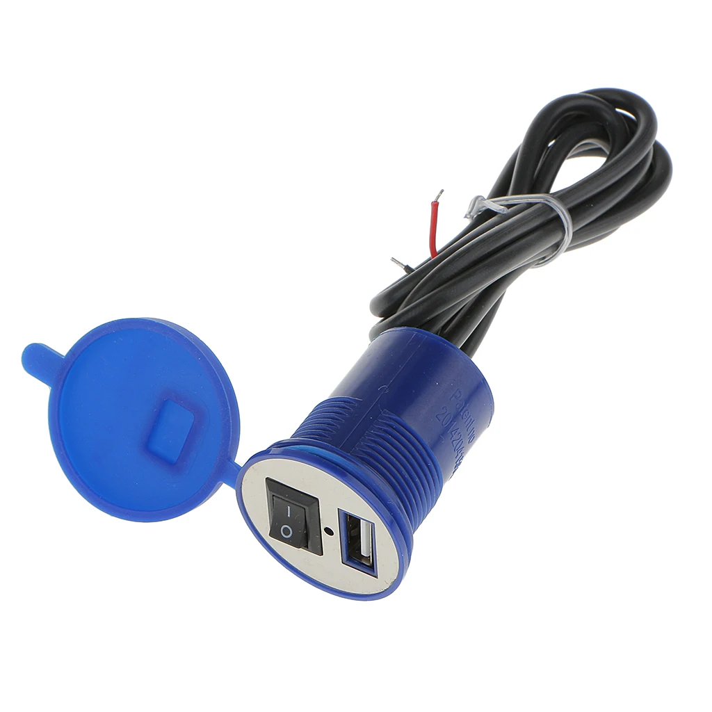 Мотоцикл мобильный телефон USB зарядное устройство водонепроницаемый+ Кнопка ВКЛ/ВЫКЛ 12V Синий