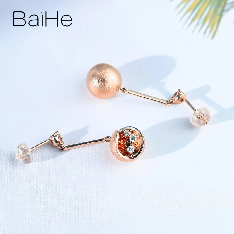 BAIHE Твердые 14 к розовое золото 0.38ct H/SI натуральные бриллианты Свадебные обручальные модные ювелирные изделия красивые круглые серьги-гвоздики