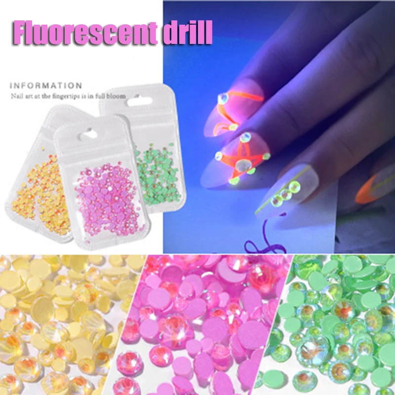 Nail Art Rhinestone Decorations 3D Glitter Diamond Art Nail Flat Luminous Crystal Jewellery Ornament Glow in Dark H7JP