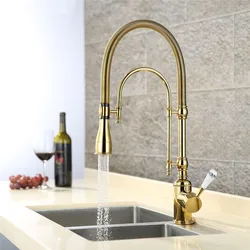 Kitchen Faucets Hot & Cold Brass Sink Mixer Water Tap Double Outlet Mode Rotating Single Handle Deck Mounted Gold Chrome Crane