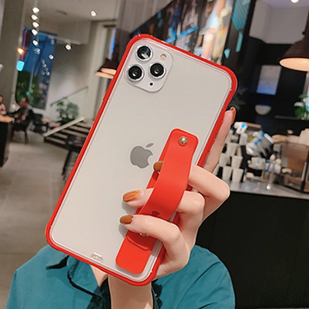 Transparent Red Чехол на запястье для iPhone 11 Pro Max XR XS X, Ультратонкий Прозрачный чехол для iPhone 7, 8, 6, 6s Plus, чехол для телефона - Цвет: Transparent Red