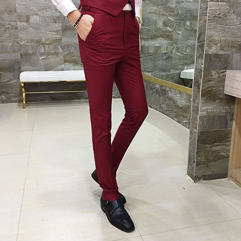 2019 seasons slim trousers men's business dress professional dress feet pants men's solid color wild business casual suit pants