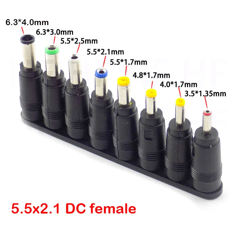 8 шт. DC 5,5X2,1 мм со штекера на гнездо коннекторы для адаптера для 6,3 6,0 5,5 4,8 4,0 3,5 мм 2,5 2,1 1,7 1,35 мм Мужской советы питания адаптера переменного тока