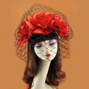 

Super Big Rose Flower Hairband Veil Headwear For Women Fashion Show Photo Shooting Ladies Large Floral Mesh Headband Headdress