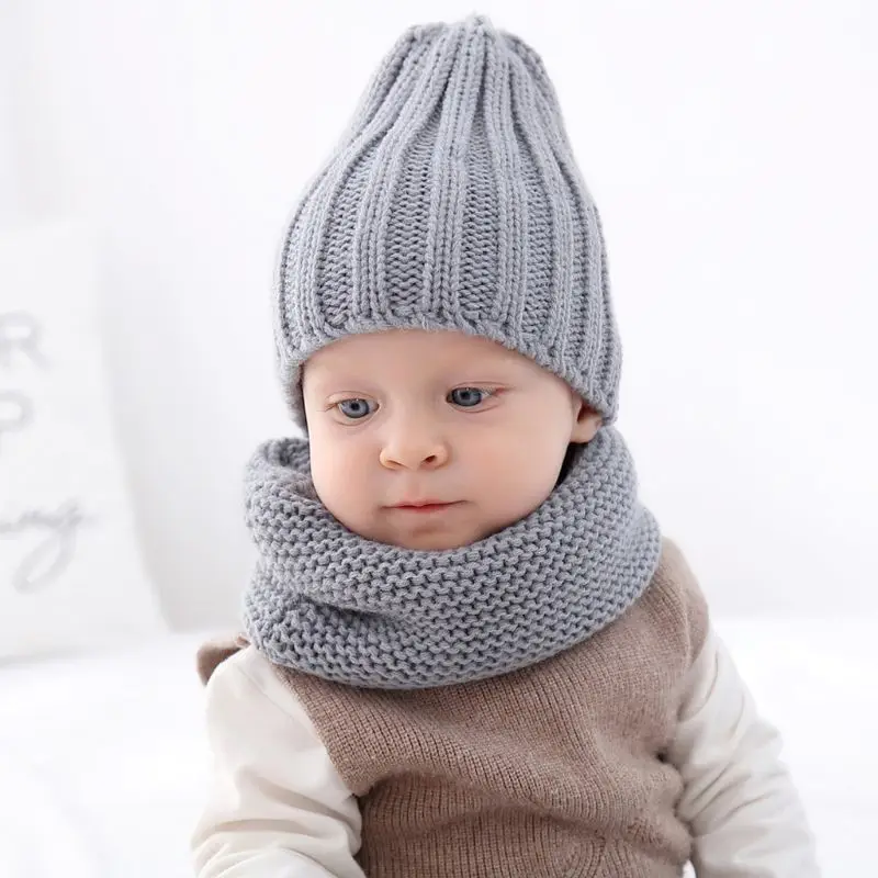 

2PCS Toddler Baby Knit Ski Hat Scarf Winter Warm Beanie Cap with Circle Loop Scarf Neckwarmer CORB