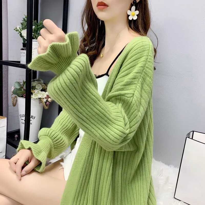 

DUOUPA 2019 Autumn New Slim Temperament Sweater Women's Long Sweater Cardigan Over the Knees Loose Loose Lazy Wind Knit Jacket