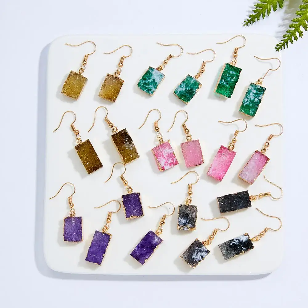 

Geometric Resin Imitation Natural Stone Cluster Earring Rectangular Square 5 Colors Fashion Women Drop Dangle Earring Jewelry
