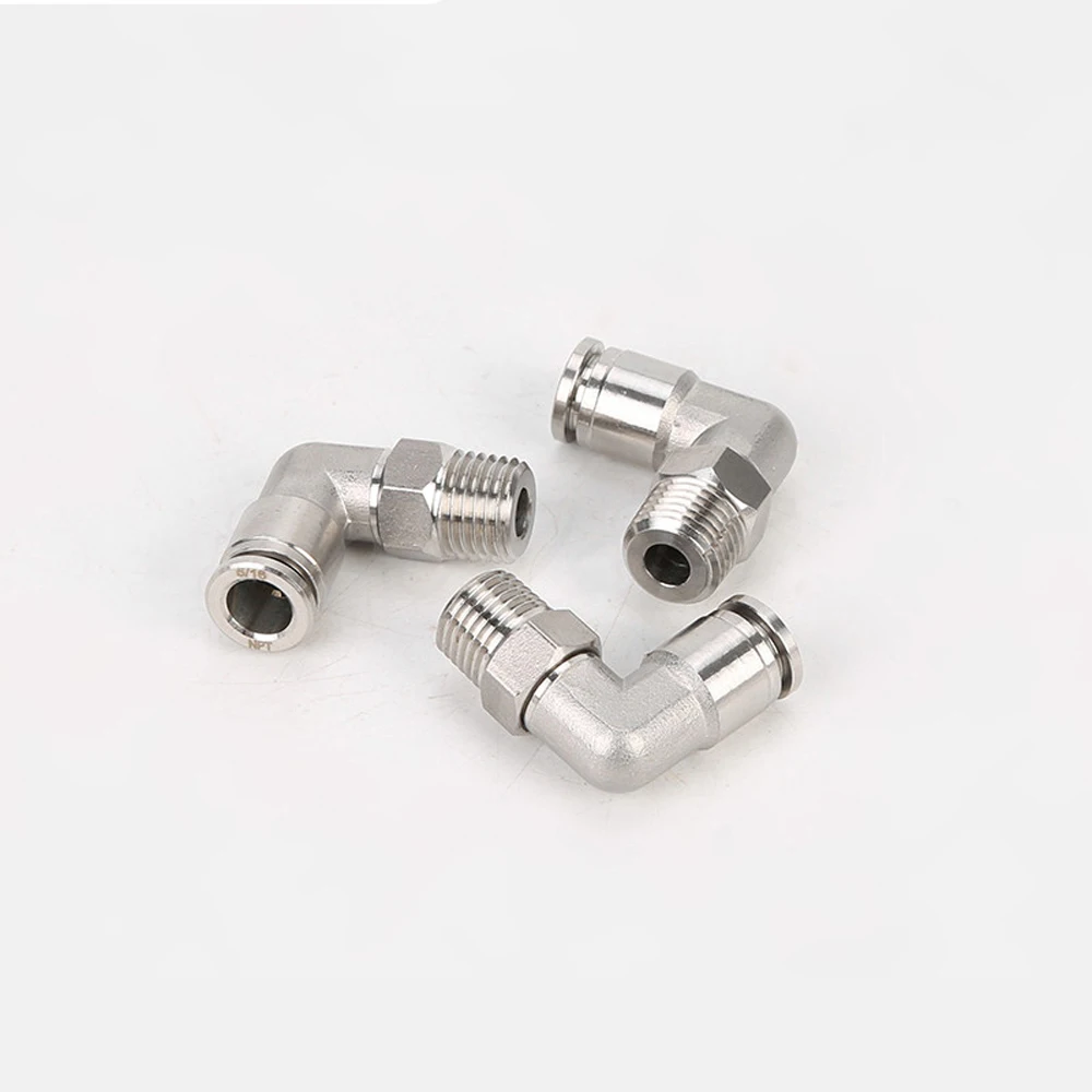 M5 M6 1/8" 1/4" 3/8" 1/2" BSPT Male Elbow Pneumatic 304 Stainless Press Fit Push In Quick Connector Release Air Fitting Homebrew