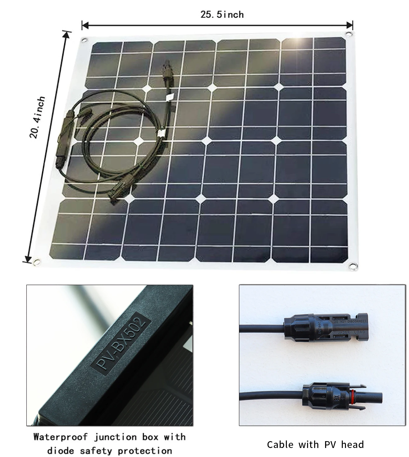 Panneau Solaire Portable 50W Monocristallin - Cadre Aluminium, Câble 3m, Clips Batterie - Pour Camping, Randonnée