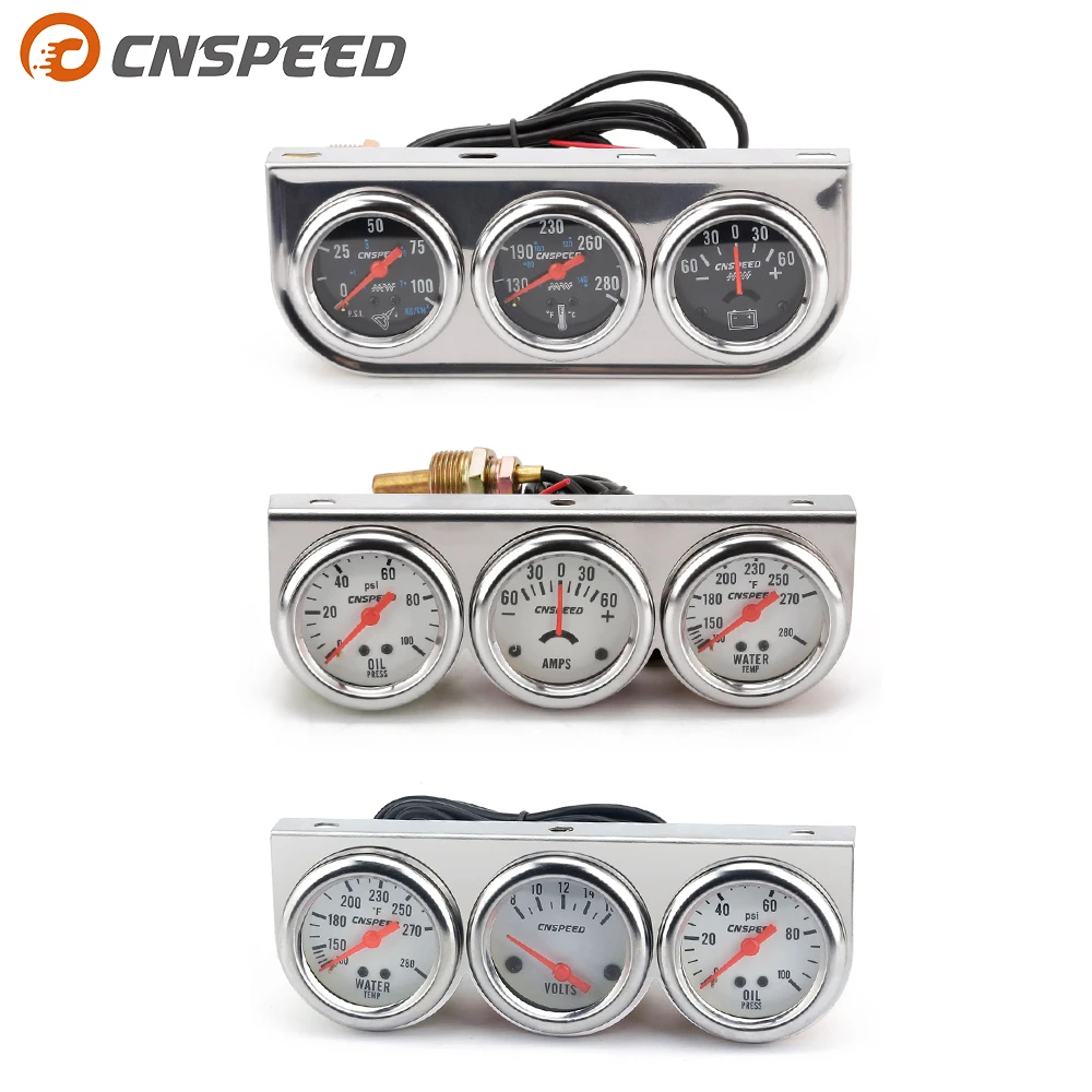 2'' 52mm Chrome 3in1 Triple Gauge Set Water Temp Oil Pressure Volt Meter Panel Automotive money