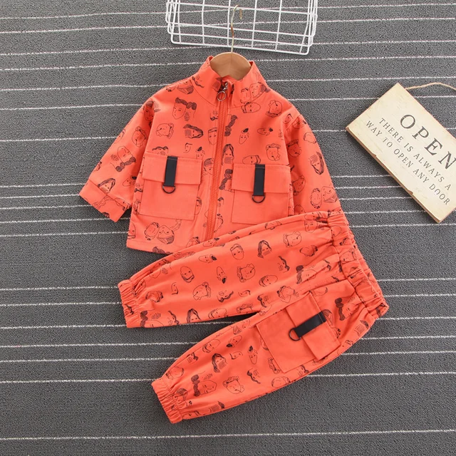 Spring Autumn Baby Boys Girls Casual Clothes Infant Kids Jacket T Shirt Pants Toddler Fashion Costume Children Letter Tracksuits Orange3