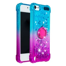 Funda de arena movediza gradiente TPU de silicona suave con soporte giratorio para iPod Touch 7 (2019) /6/Touch 5 Bling Glitter