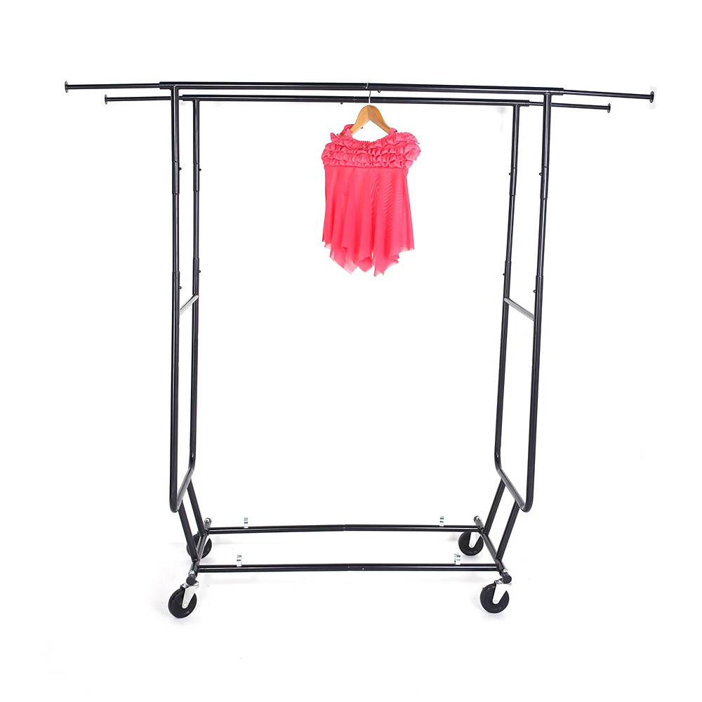 

Rolling Metal Pipe Commercial Grade Clothing Rack,Height and Width Adjustable Design Double Rail Garment Rack,Coat Clothes Rack