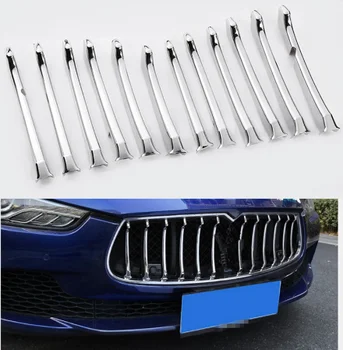

Car Front Grill Decor Bright Strip Silver ABS Chrome Exterior Grille Cover Trim for Maserati Ghibli 2014-2017 Sedan