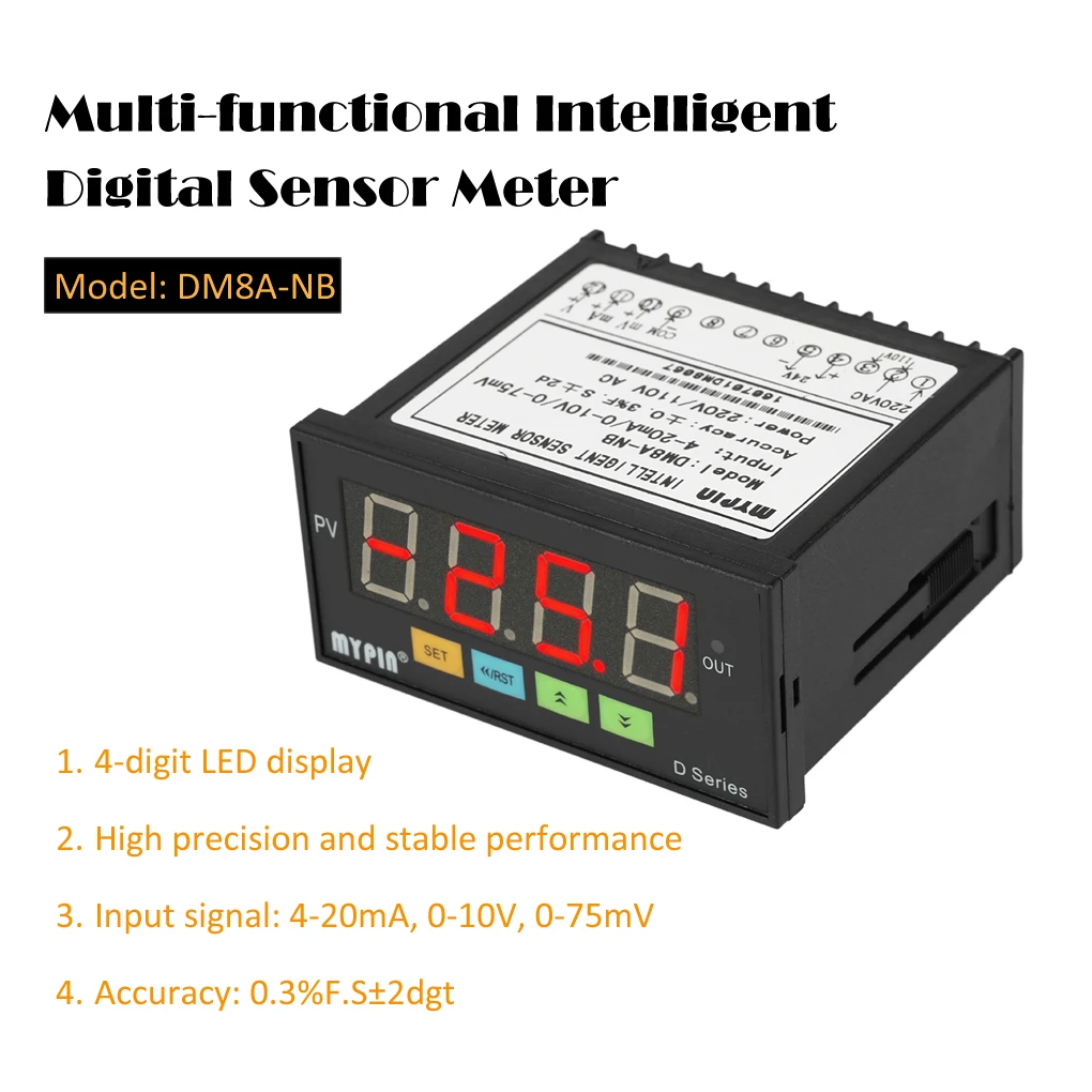 

Digital Sensor Meter Multi-functional Intelligent LED Display 0-75mV/4-20mA/0-10V Input Pressure Transmitters
