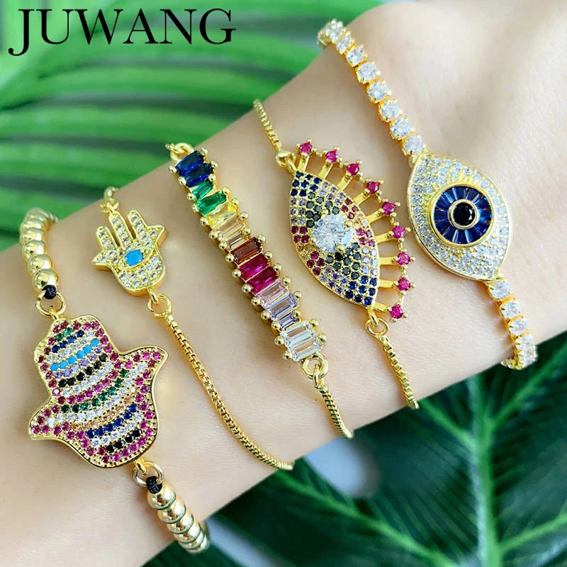 Радуга сглаза Регулируемый циркон браслеты Фатима рука теннис браслет золото греческий глаз для женщин ювелирные изделия olho grego