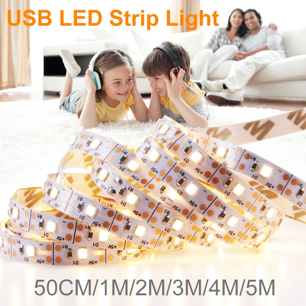 

DC 5V LED Strip 1M 2M 3M 4M 5M Flexible Tape 2835 Chip LED Diode Tape For Cabinet Bedroom Wardrobe Decoration USB Light Strips