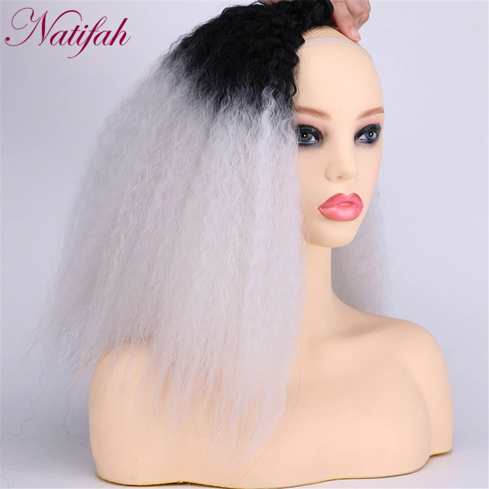 Natifah, кудрявые прямые волосы, пряди, 16-20 дюймов, синтетическое плетение, кудрявые волосы, плетение, пучок, 70 г/шт., Омбре, цветные пряди для волос
