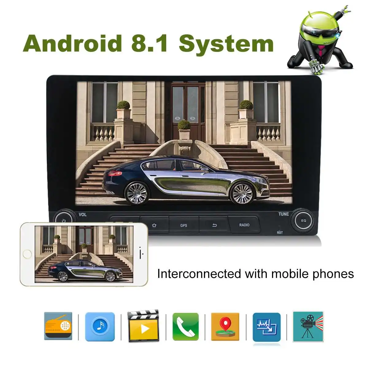 

Автомобильный GPS-навигатор, 12 В, 10,1 дюйма, android, bluetooth