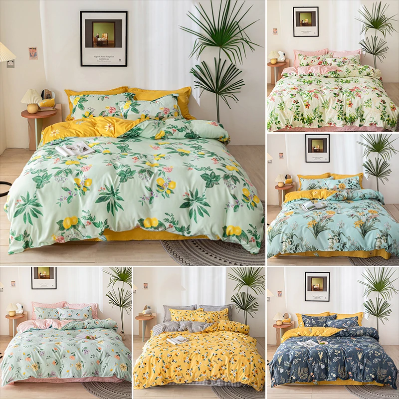 

Hot selling 4 pcs/set Printed Solid bedding sets Home Bedding Set High Quality Lovely Pattern with Star tree flower