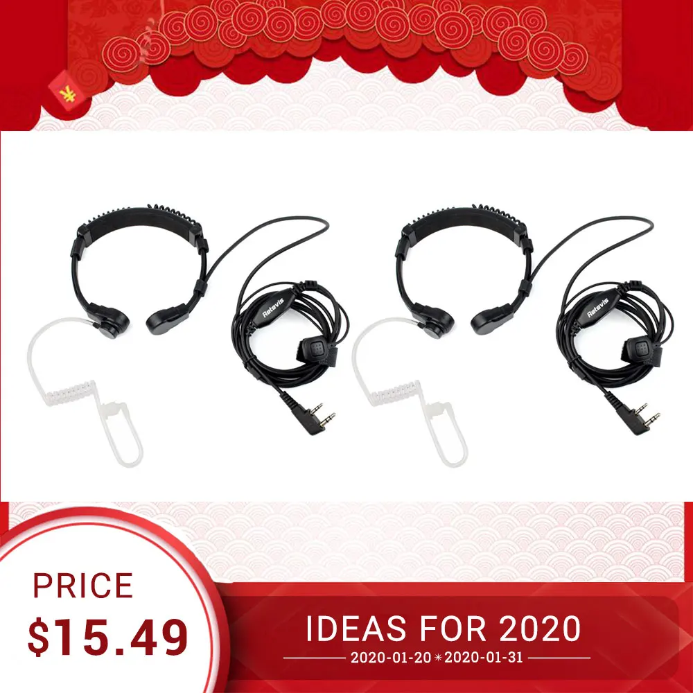 2pcs Adjust Size Throat Microphone Headset 2pin Finger PTT Earpiece For Kenwood Baofeng UV-5R Bf-888S Retevis H777 RT-5R RT22 RU 2pcs Adjust Size Throat Microphone Headset 2pin Finger PTT Earpiece For Kenwood Baofeng UV-5R Bf-888S Retevis H777 RT-5R RT22 RU