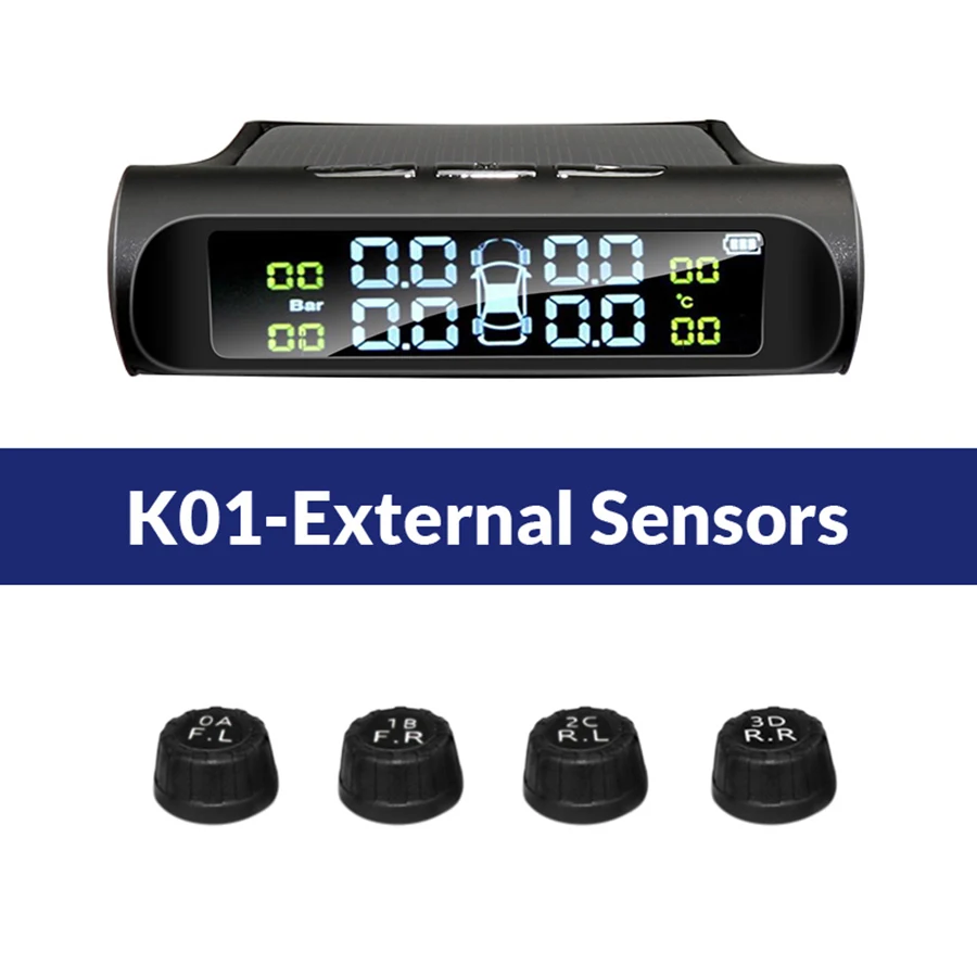 E-ACE K01/K02 TPMS автомобильная система контроля давления в шинах охранная сигнализация s давление в шинах цифровой дисплей Солнечная энергия - Тип: K01-Externol Sensors