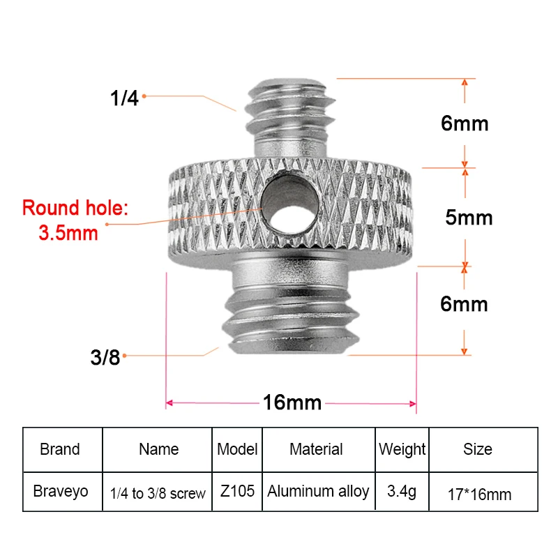 Description Picture 4 of itemDslr Camera Conversion Screw 1/4 to 3/8 Inch Screw Gopro Photographic Equipment Accessories for Ballhead Tripod Monopod