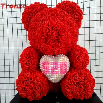 

Dropshipping 40cm With Pearl Heart Teddy Bear Rose Flower Artificial Soap Flower Decoration Women Valentines Gifts to Girlfriend