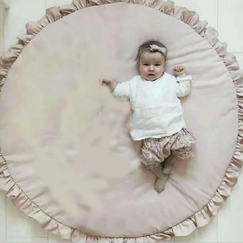 

Children's Mat Room Decoration Cotton Baby Play Mat Game Blanket Lace Solid Color Crawling Pad Round Developing Mat Infant Toys