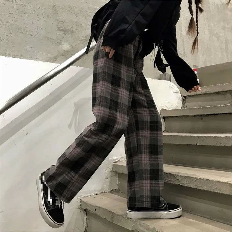 Neploe Harajuku ретро Стиль в клетку, свободные, широкие в ноге, штаны уличная одежда унисекс, Высокая Талия Повседневное с эластичной резинкой на талии брюки Ins Pantalones