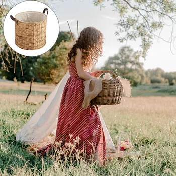 

1Pc Hand-woven Basket Dirty Laundry Storage Basket Straw Basket for Home