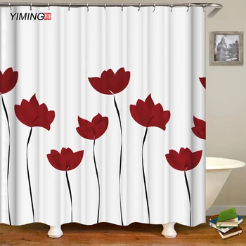 

200X180cm Bathroom waterproof shower curtain simple tulip flower printing home decoration washable curtain with hook