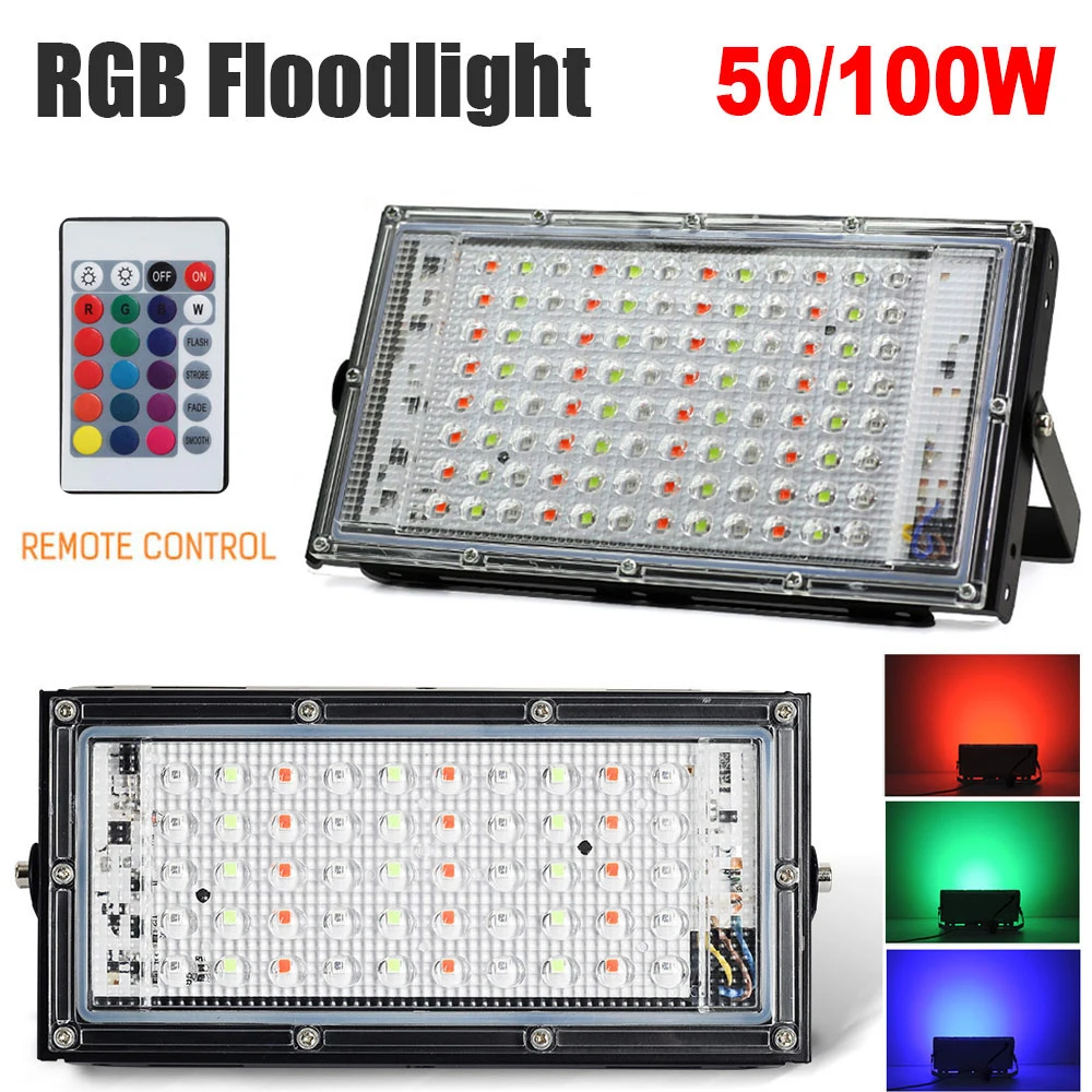 LED Floodlights LED Floodlights 50/100W Waterproof Led White DC 12V /RGB AC 220V Flood Light Street Lamp Emergency Outdoor Lighting Illumination